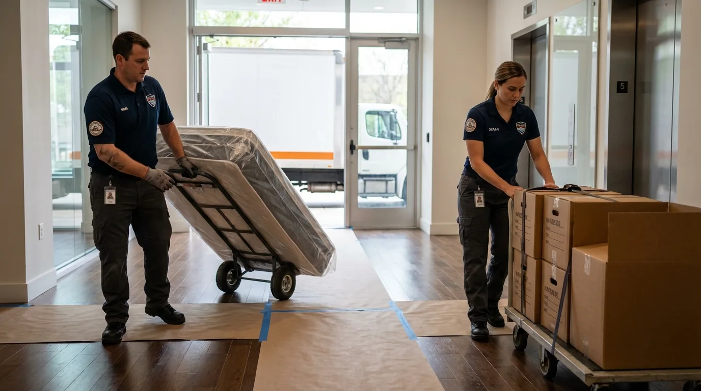 Professional apartment movers loading elevator in Port Ludlow, WA
